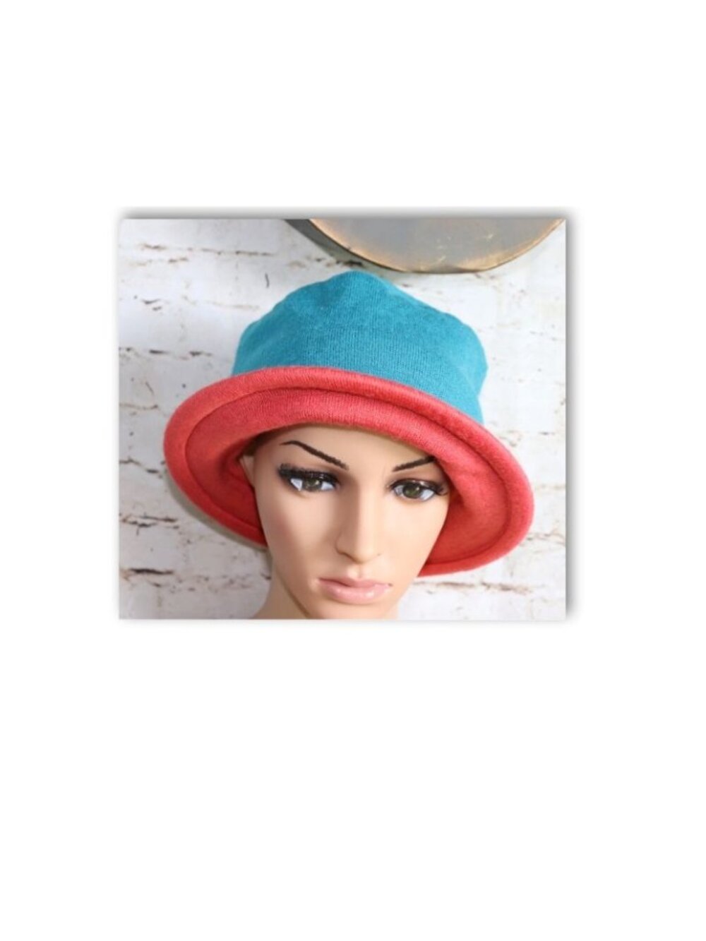 Reversible Coral & Teal Acrylic Bucket Hat Unisex